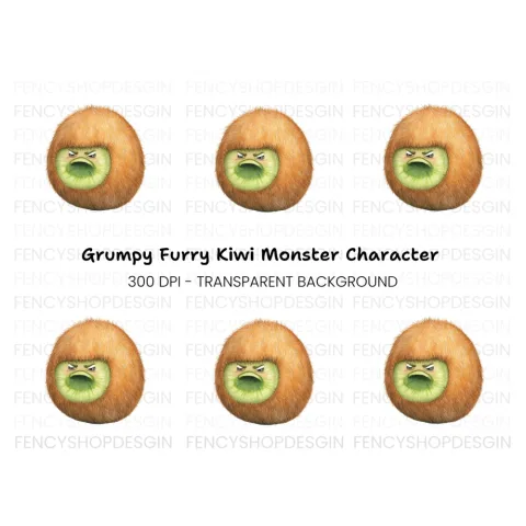 Angry Kiwi Fruit Cartoon Clipart Bundle