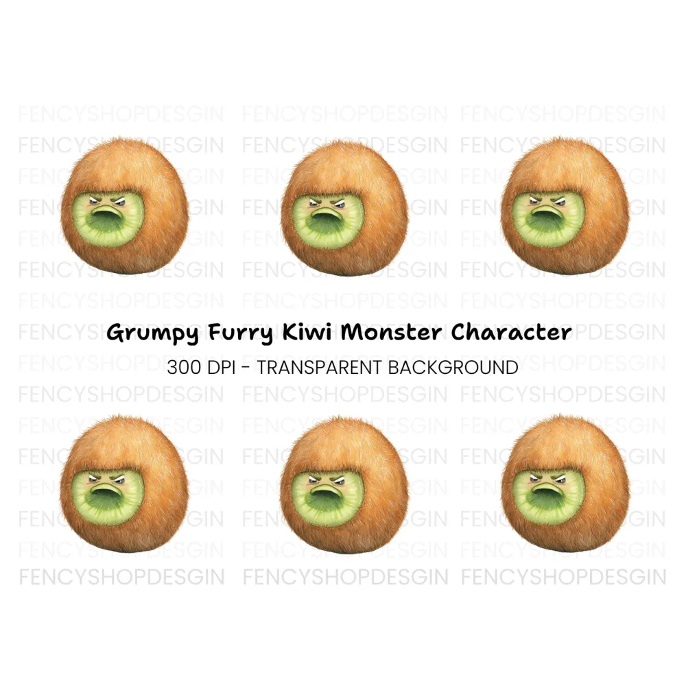 Angry Kiwi Fruit Cartoon Clipart Bundle