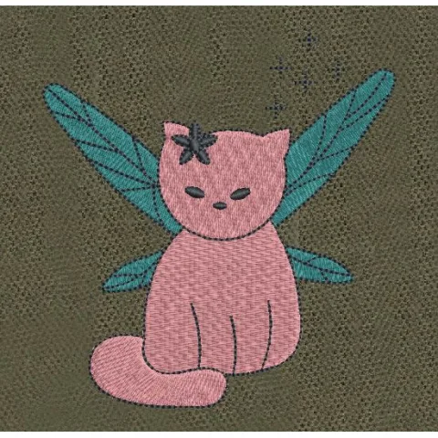 Fairy Cat Pink Embroidery Design
