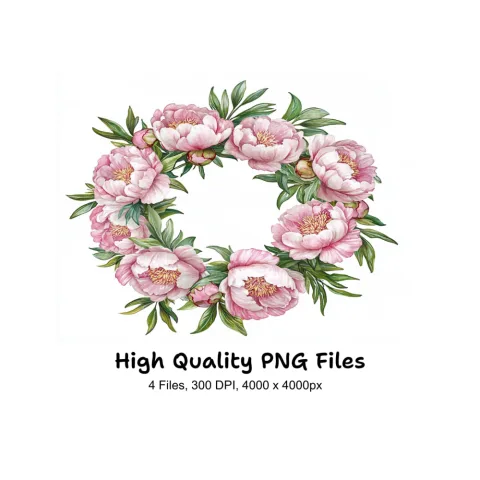 Pink Peony Wreath Clipart Bundle