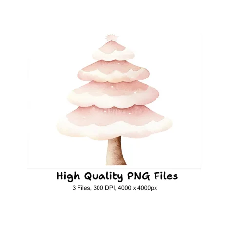 Whimsical Pink Christmas Tree Clipart Bundle