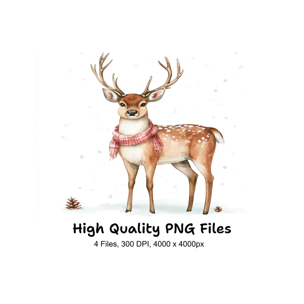 Cute Christmas Deer Clipart Bundle