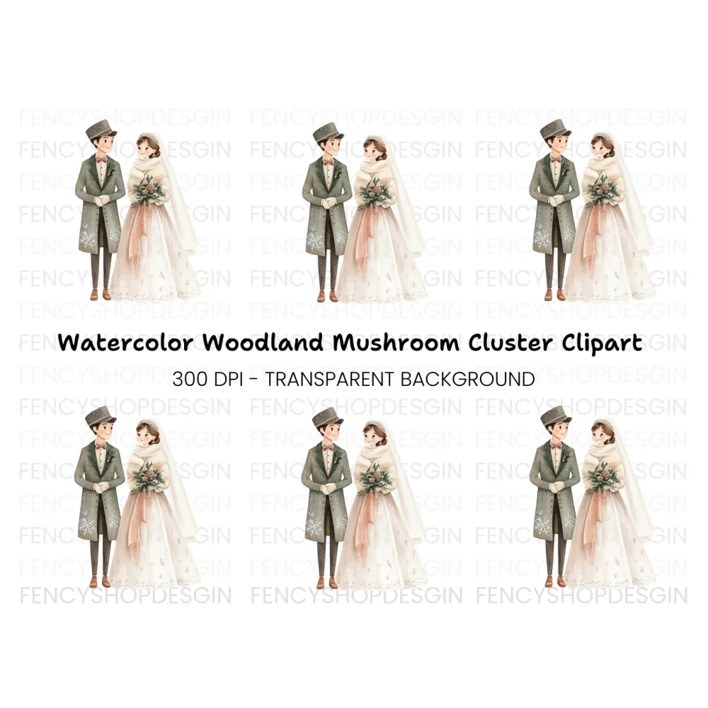 Winter Wedding Couple Clipart Bundle