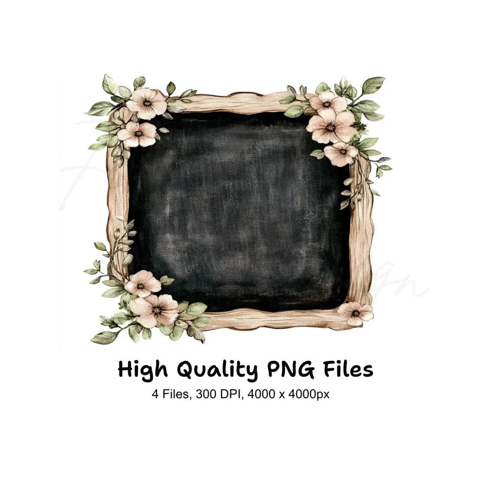 Floral Chalkboard Frame Clipart Bundle