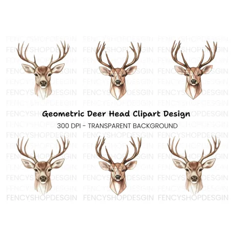 Deer Head Geometric Realistic Clipart Bundle
