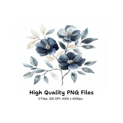 Elegant Blue Floral Clipart Bundle
