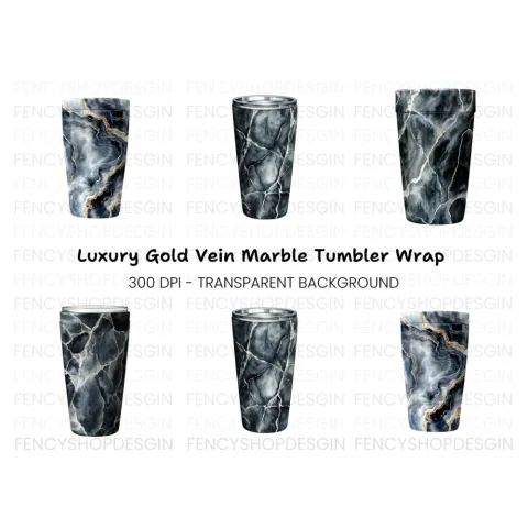 Black Kintsugi Marble Tumbler Clipart Bundle