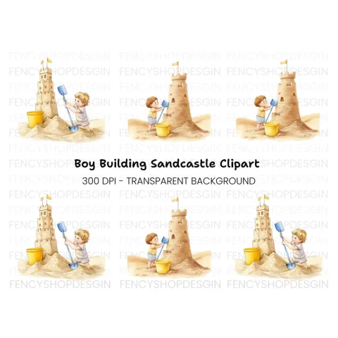 Kids Building Sandcastles Clipart Bundle
