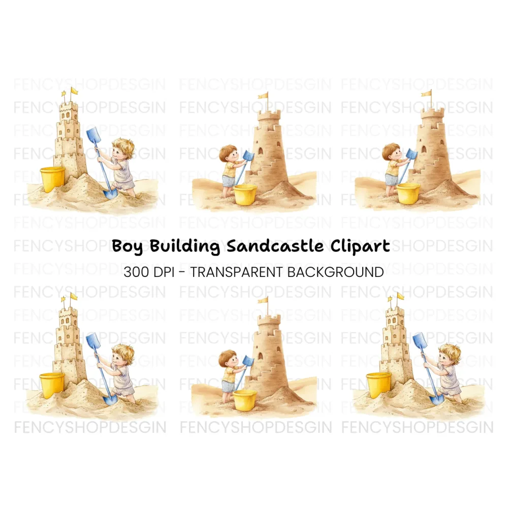 Kids Building Sandcastles Clipart Bundle