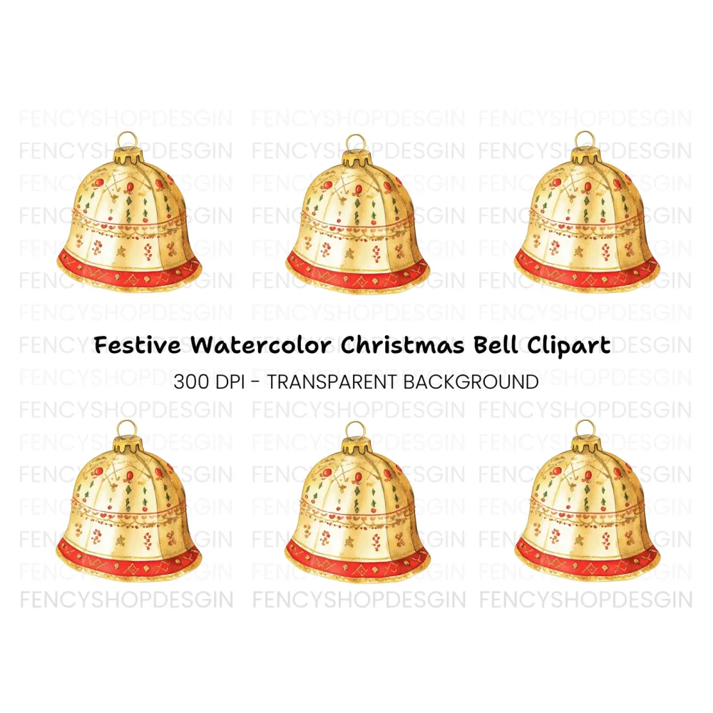 Elegant Golden Christmas Bell Clipart Bundle