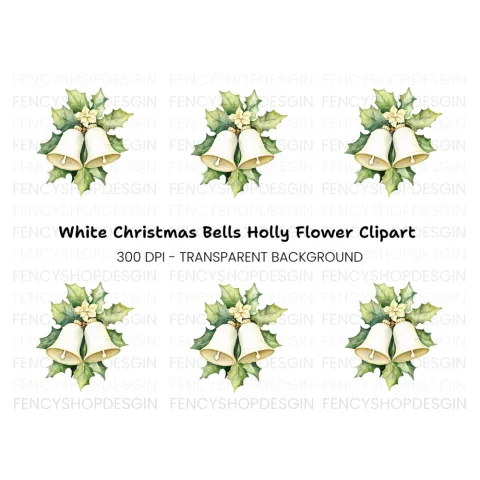 Elegant White Christmas Bells Clipart Bundle