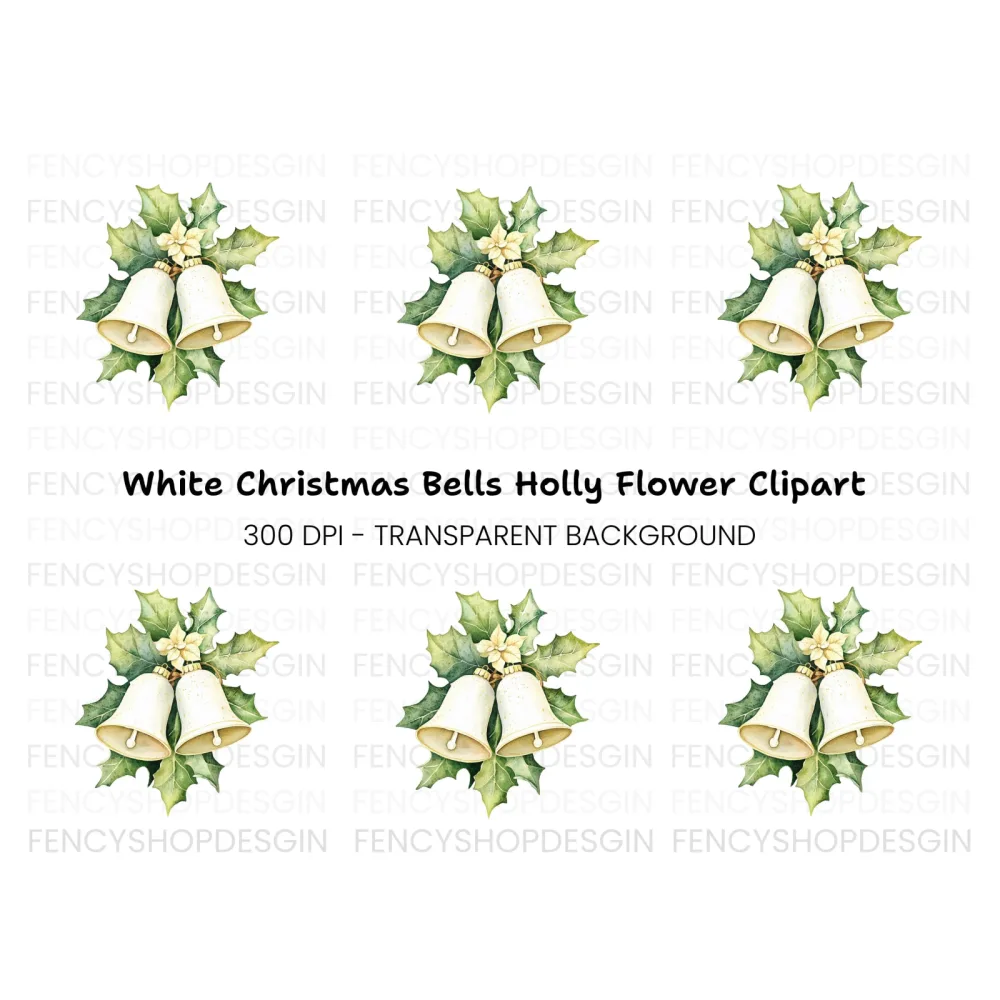 Elegant White Christmas Bells Clipart Bundle