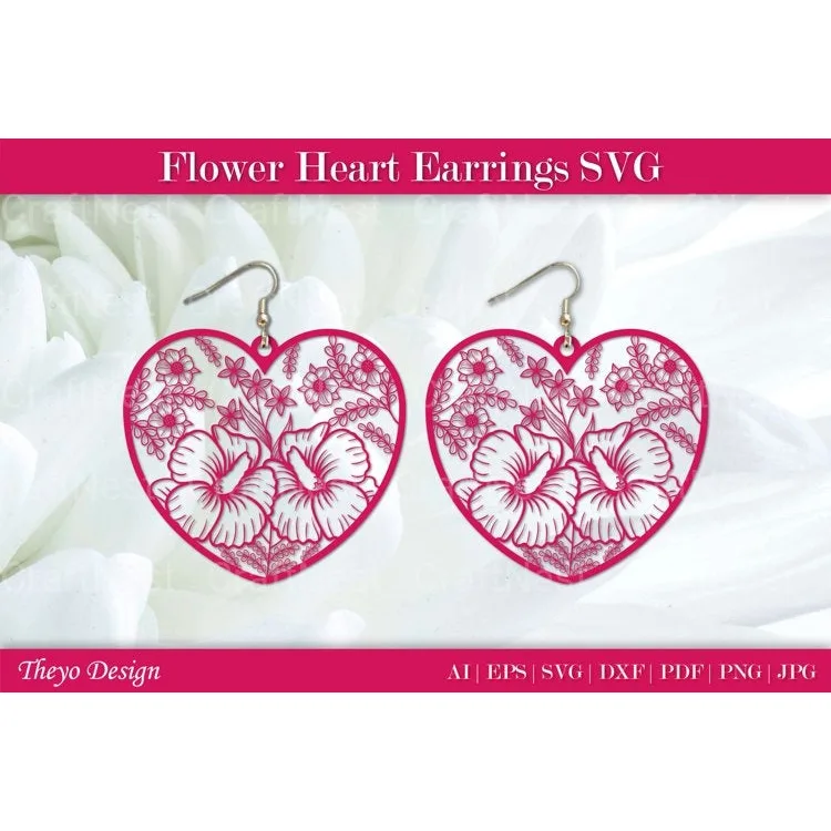 Flower Heart Earrings SVG Bundle