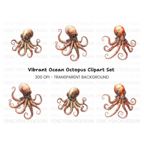 Steampunk Octopus Clipart Bundle