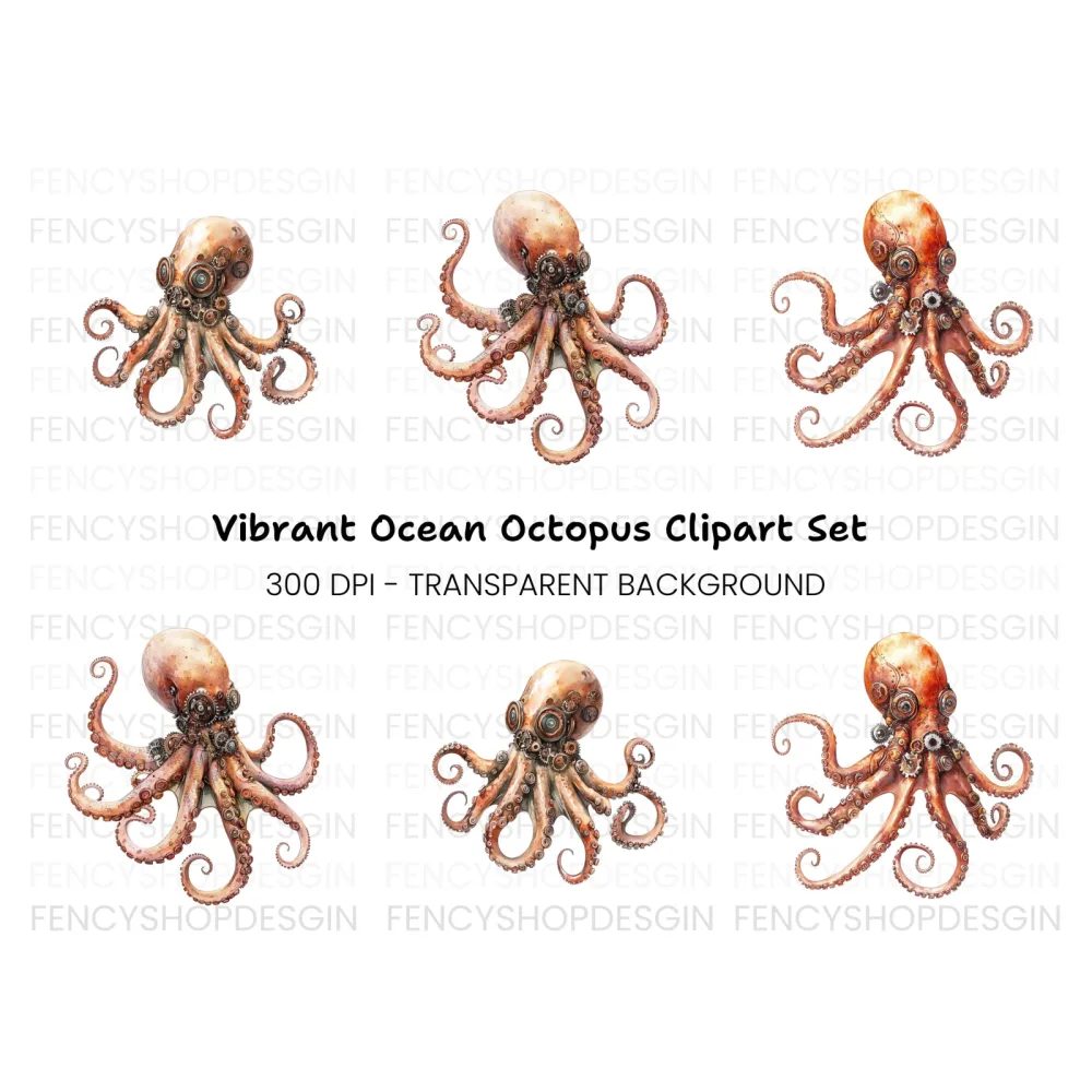Steampunk Octopus Clipart Bundle
