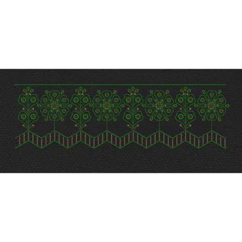 Floral Tree Chevron Border Green & Red Embroidery Design