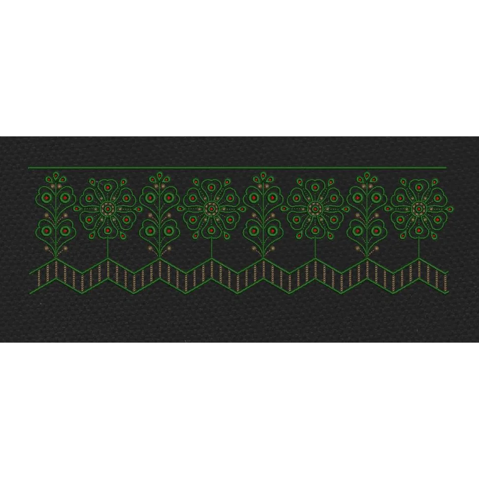 Floral Tree Chevron Border Green & Red Embroidery Design