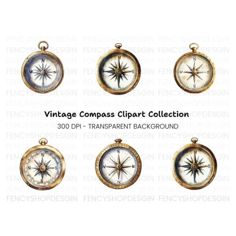 Vintage Compass Clipart Bundle