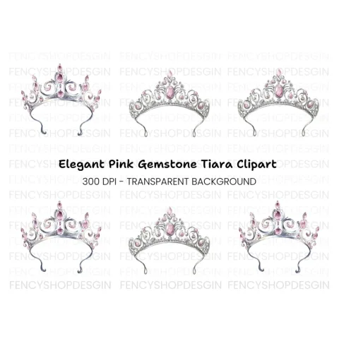 Elegant Pink Gemstone Tiara Clipart Bundle