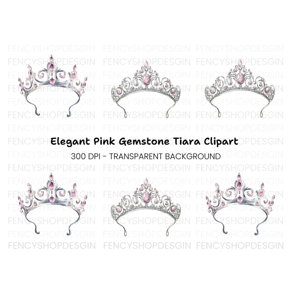 Elegant Pink Gemstone Tiara Clipart Bundle