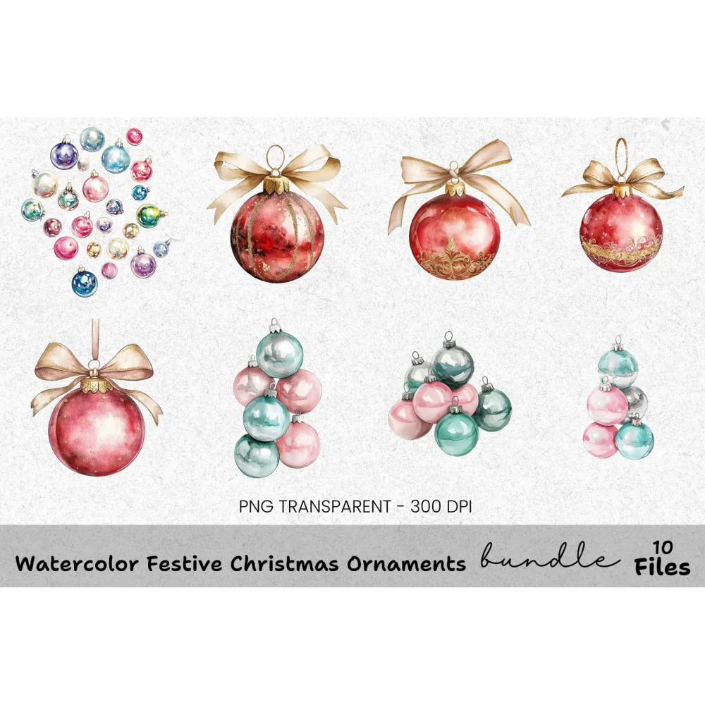 Festive Christmas Ornaments Clipart Bundle