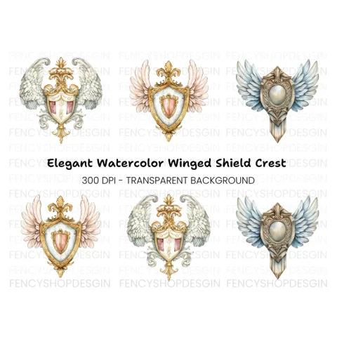 Elegant Winged Shields Clipart Bundle