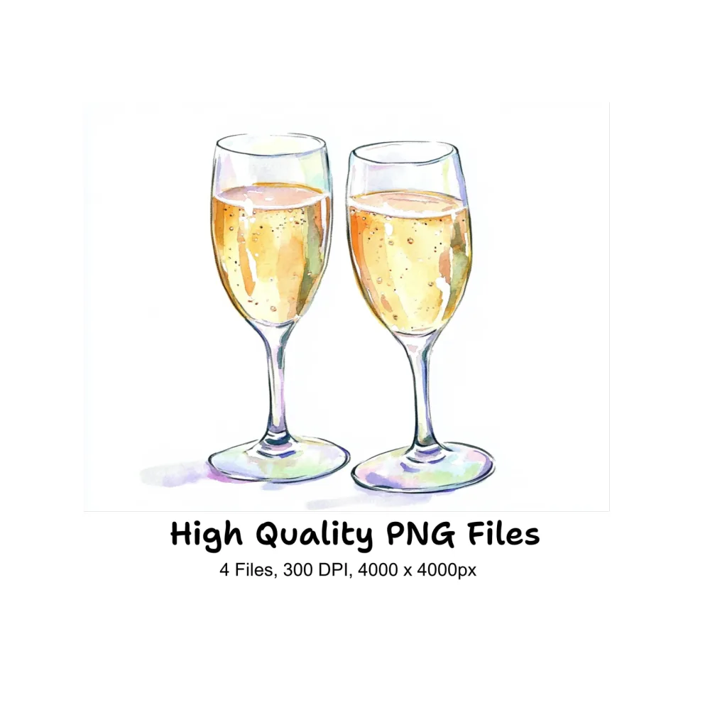 Elegant Champagne Flutes Clipart Bundle