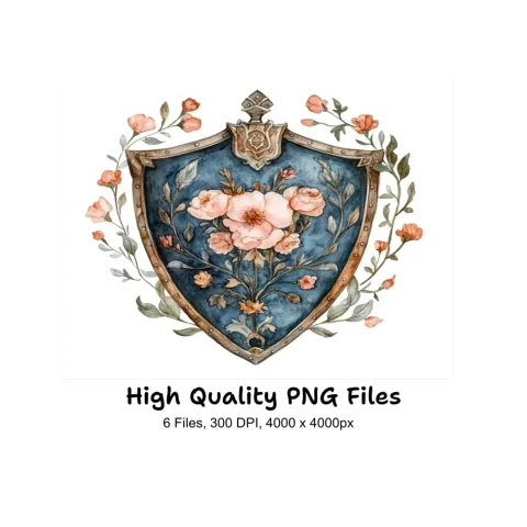 Floral Shield Clipart Bundle