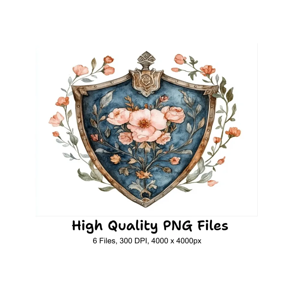 Floral Shield Clipart Bundle