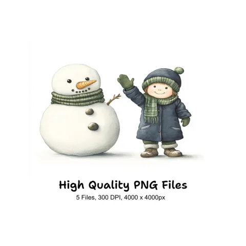 Happy Kids and Snowmen Winter Clipart Bundle