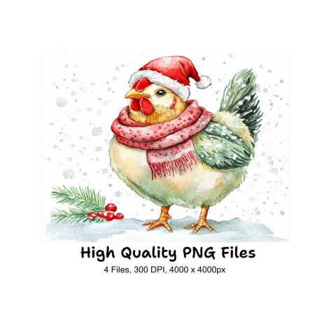 Festive Christmas Chicken Clipart Bundle