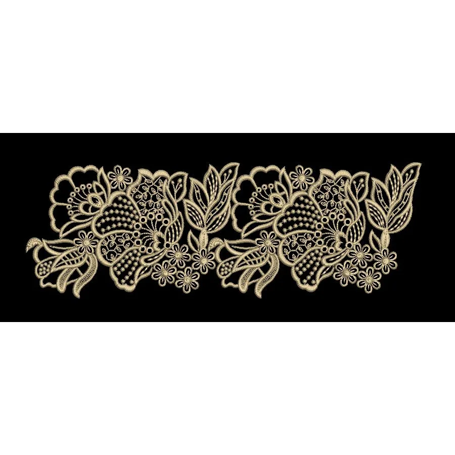 Gold Cutwork Style Floral Border Embroidery Design