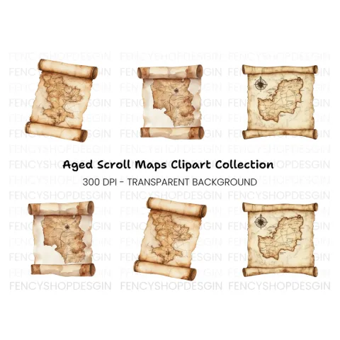 Vintage Scroll Map Clipart Bundle