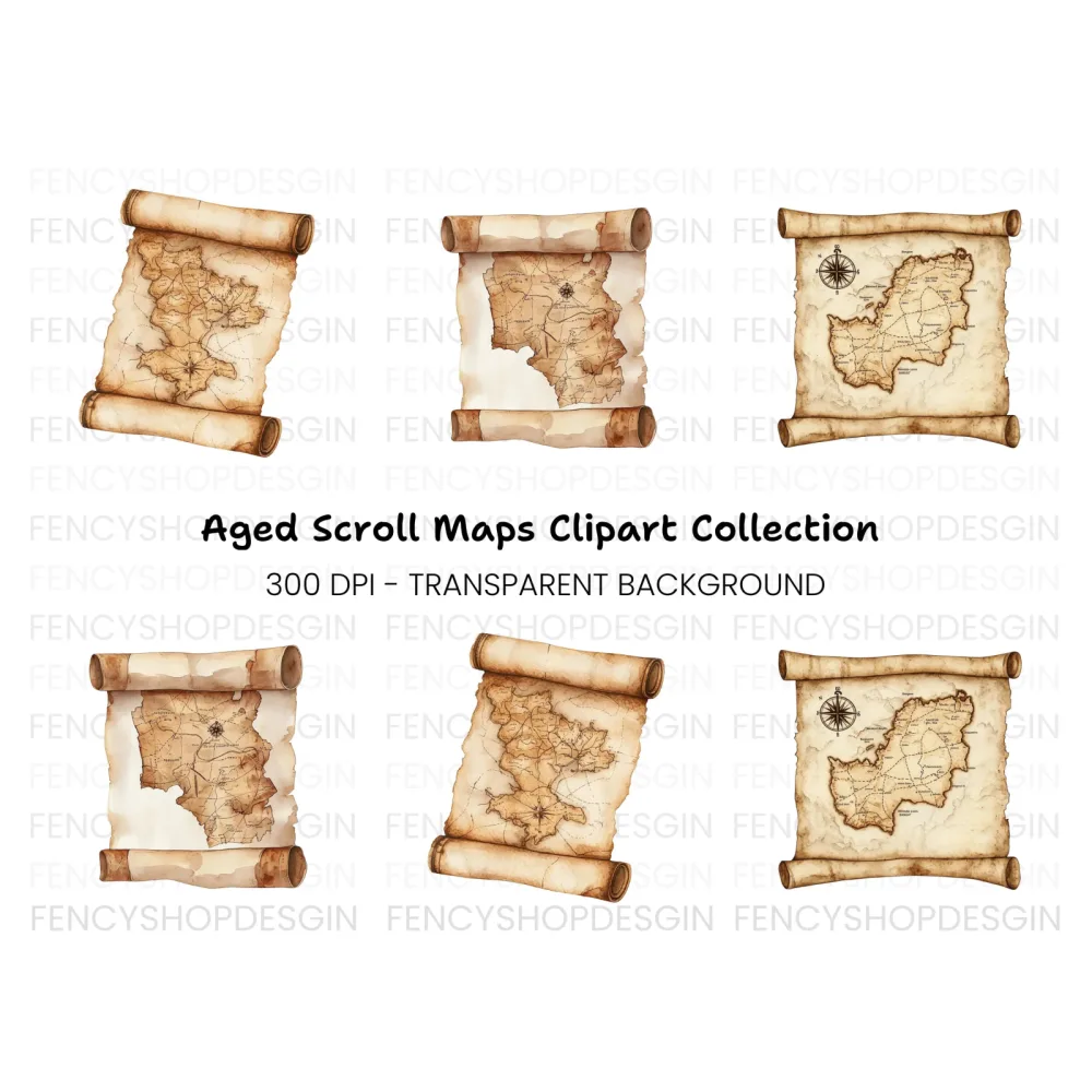 Vintage Scroll Map Clipart Bundle