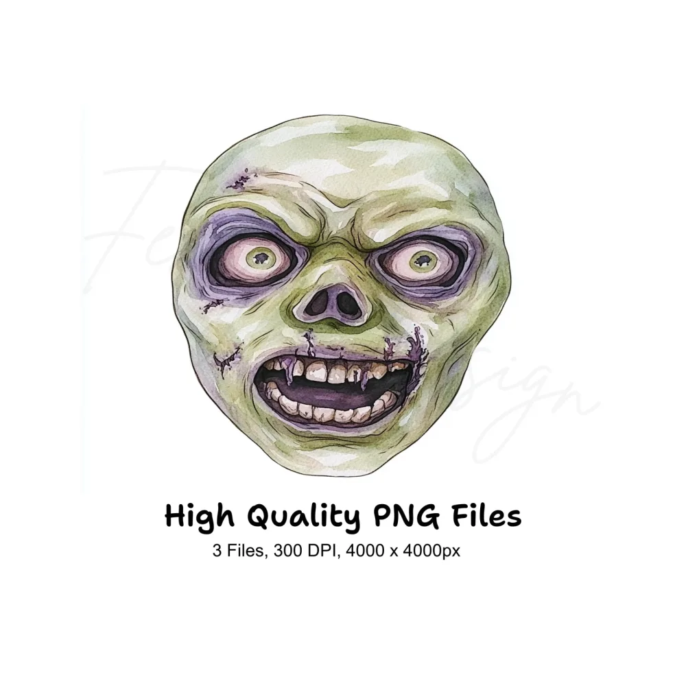 Zombie Faces Halloween Clipart Bundle