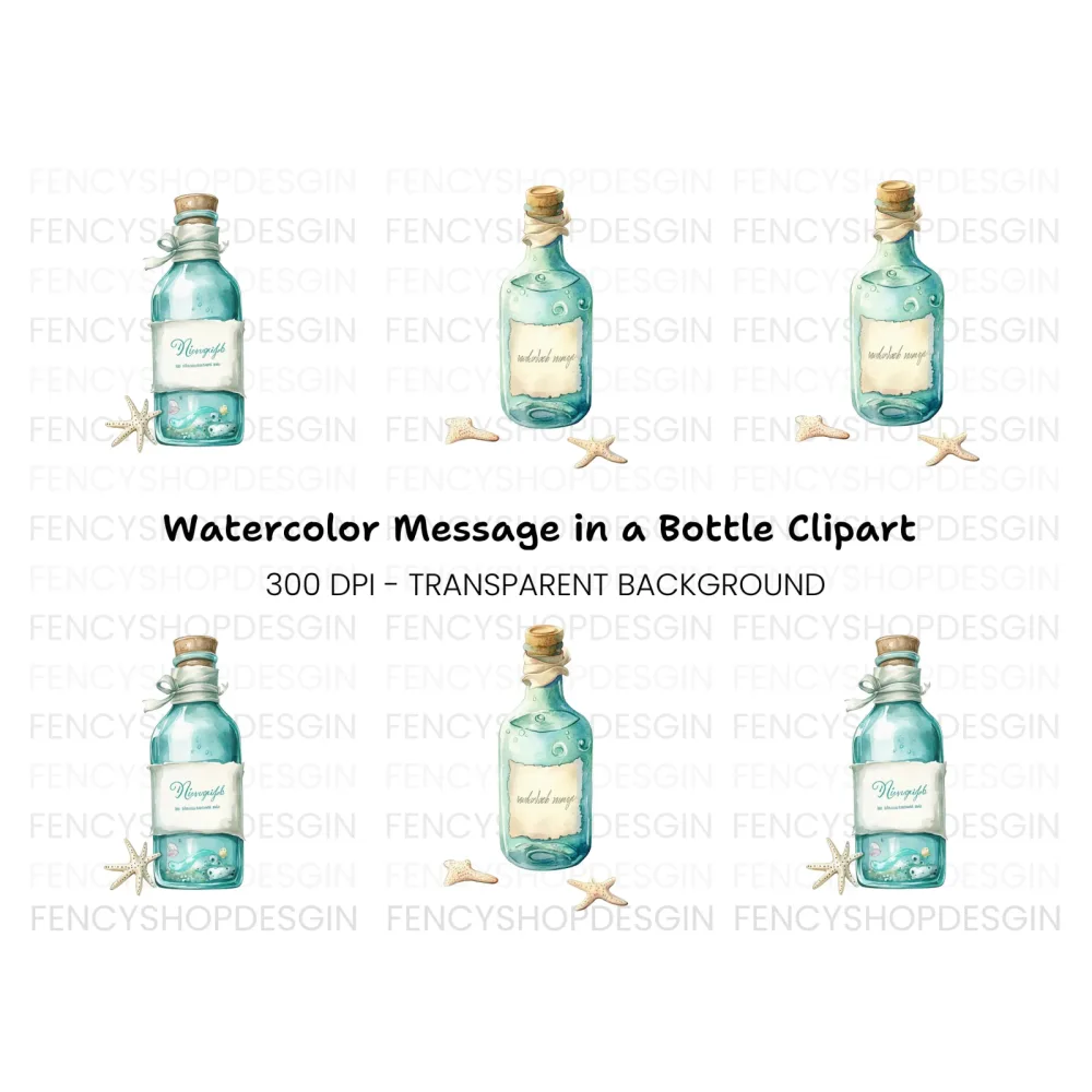 Ocean Message in a Bottle Clipart Bundle