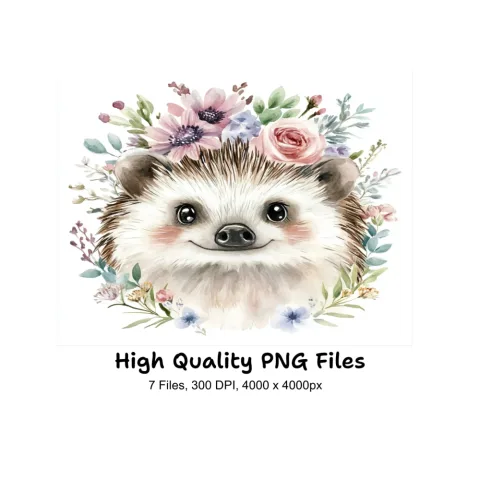 Sweet Hedgehog Floral Clipart Bundle