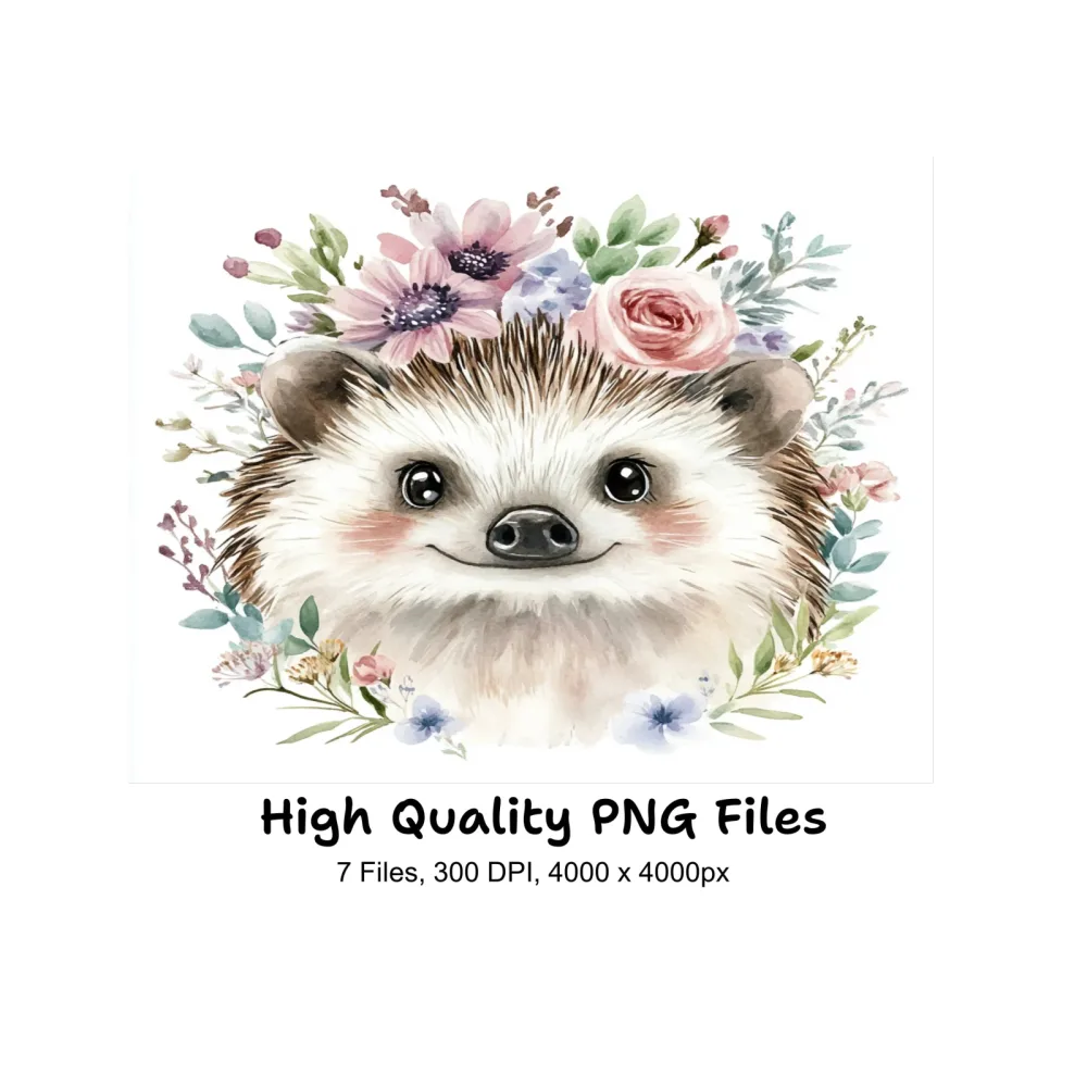 Sweet Hedgehog Floral Clipart Bundle