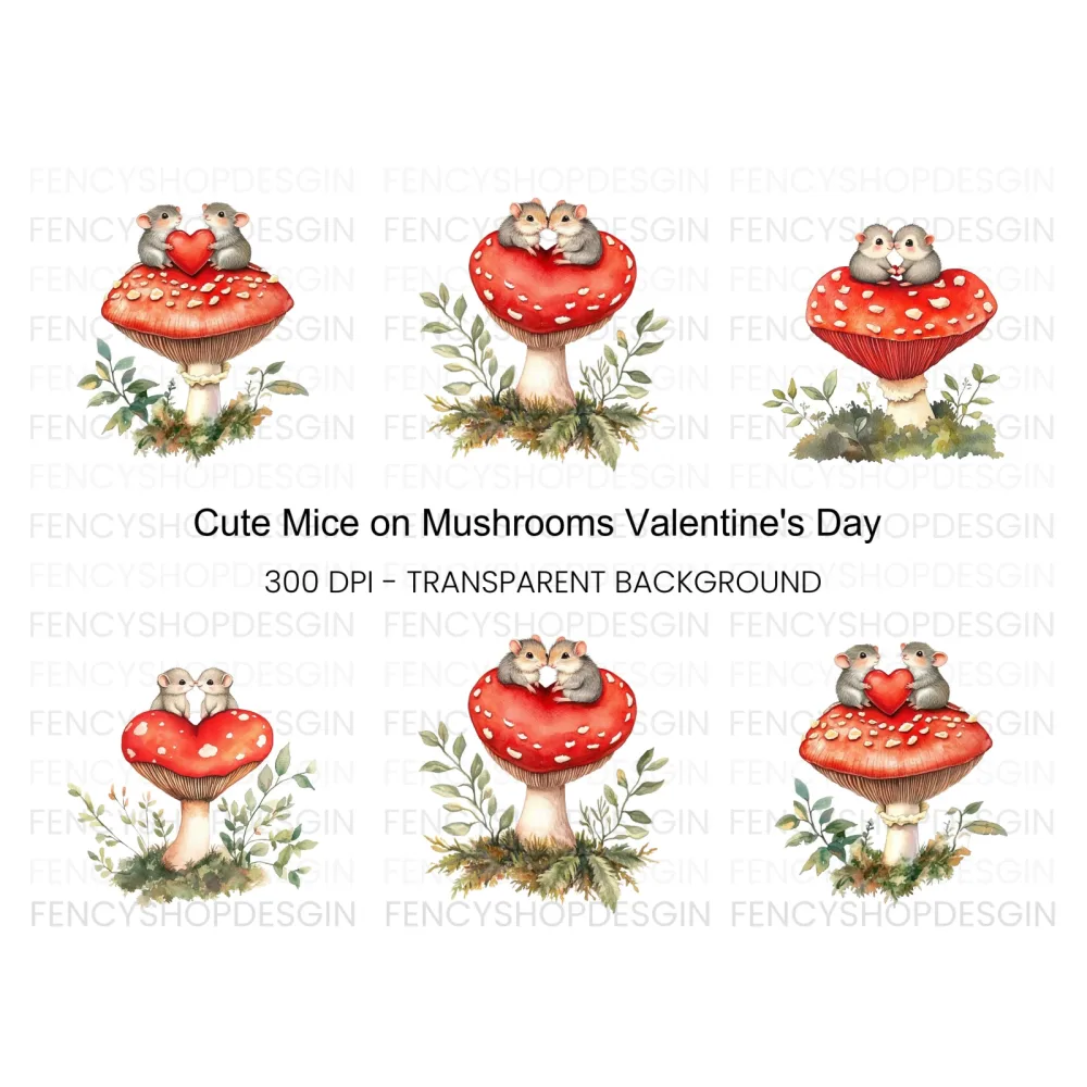 Cute Mice on Mushroom Clipart Bundle