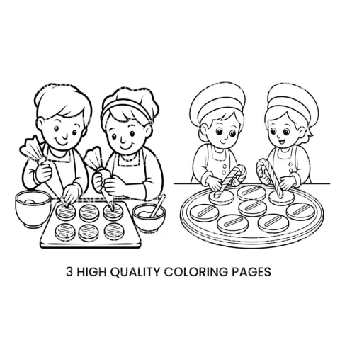 Kids Baking Christmas Cookies Coloring Books