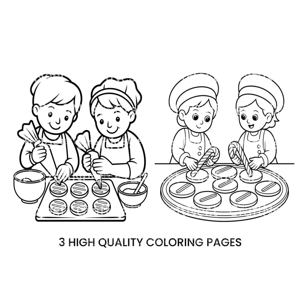 Kids Baking Christmas Cookies Coloring Books