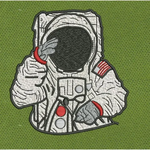 Saluting Spaceman Astronaut Emblem Embroidery Design
