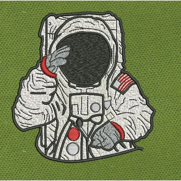 Saluting Spaceman Astronaut Emblem Embroidery Design
