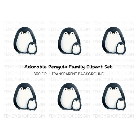 Cute Penguin Mother and Baby Clipart Bundle