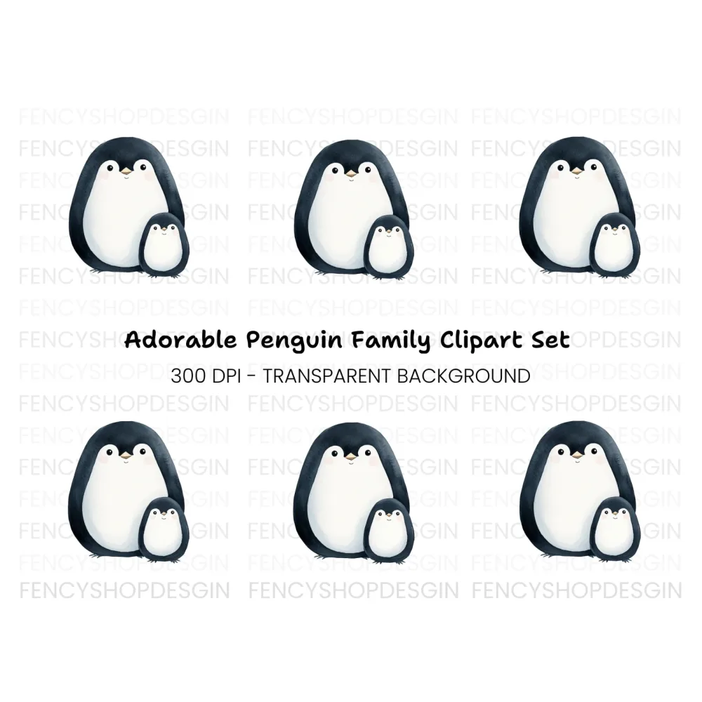 Cute Penguin Mother and Baby Clipart Bundle