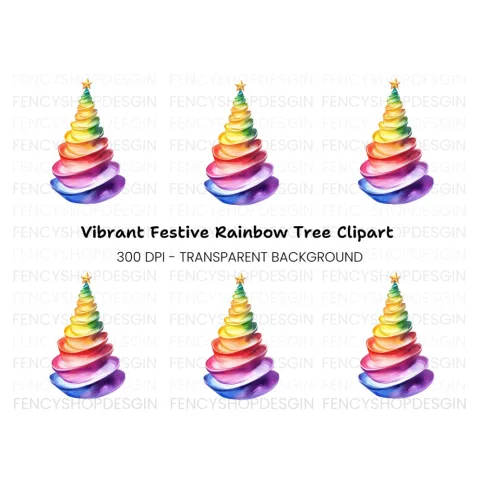 Rainbow Christmas Tree Clipart Bundle