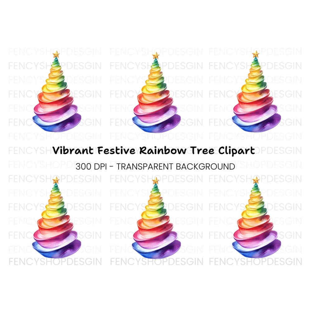 Rainbow Christmas Tree Clipart Bundle