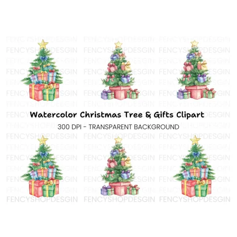Christmas Trees with Presents Clipart Bundle