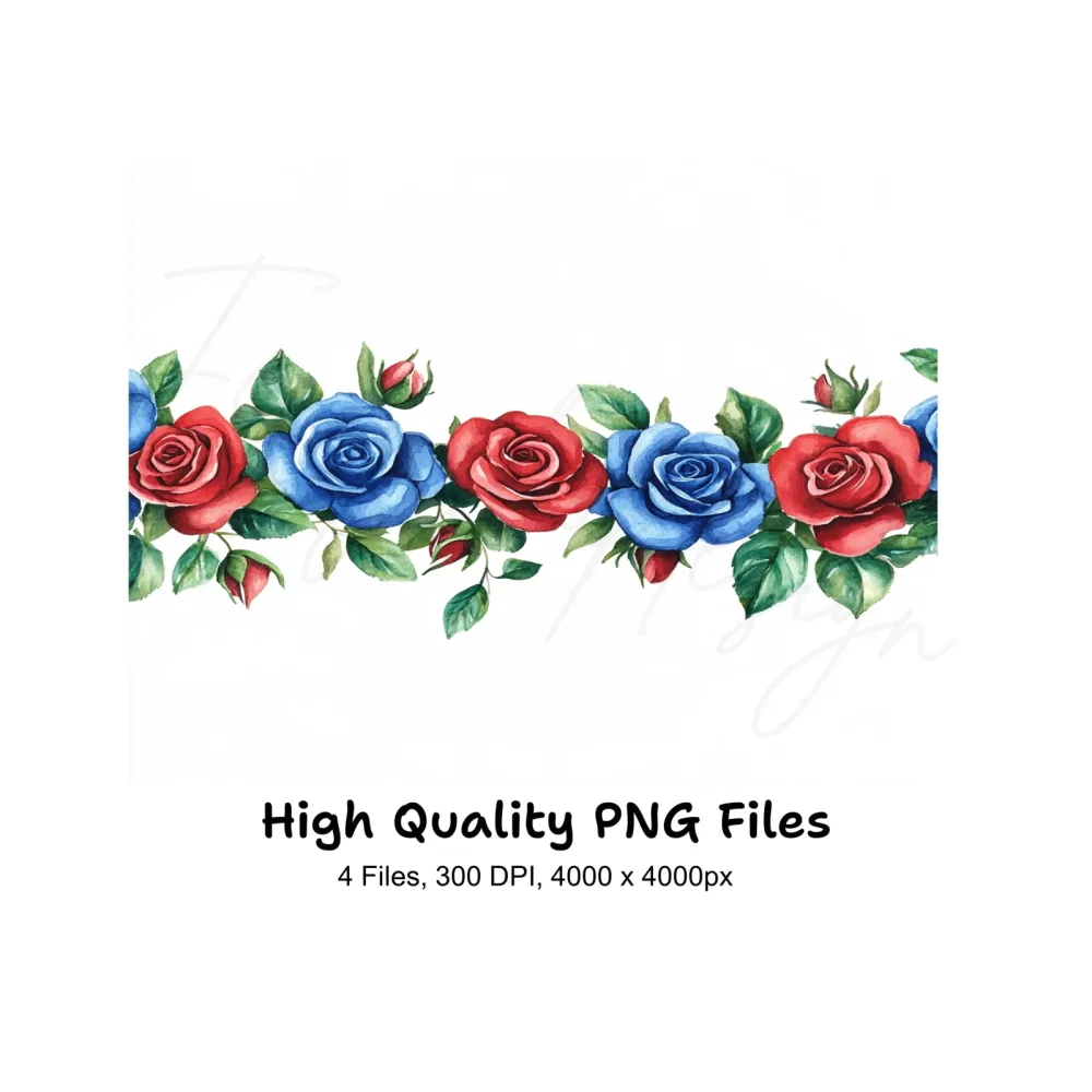 Red and Blue Rose Borders Clipart Bundle