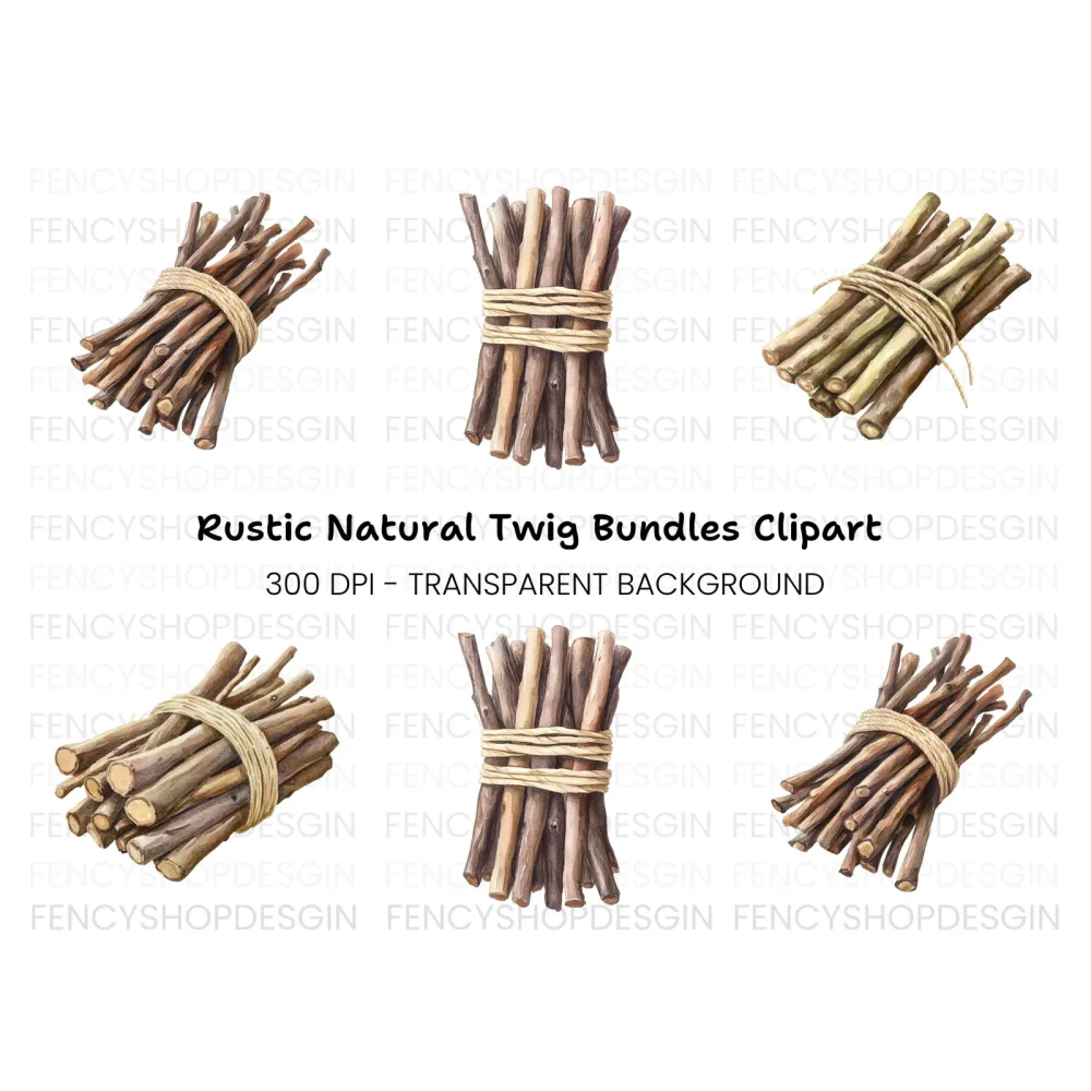 Rustic Wood Sticks Clipart Bundle